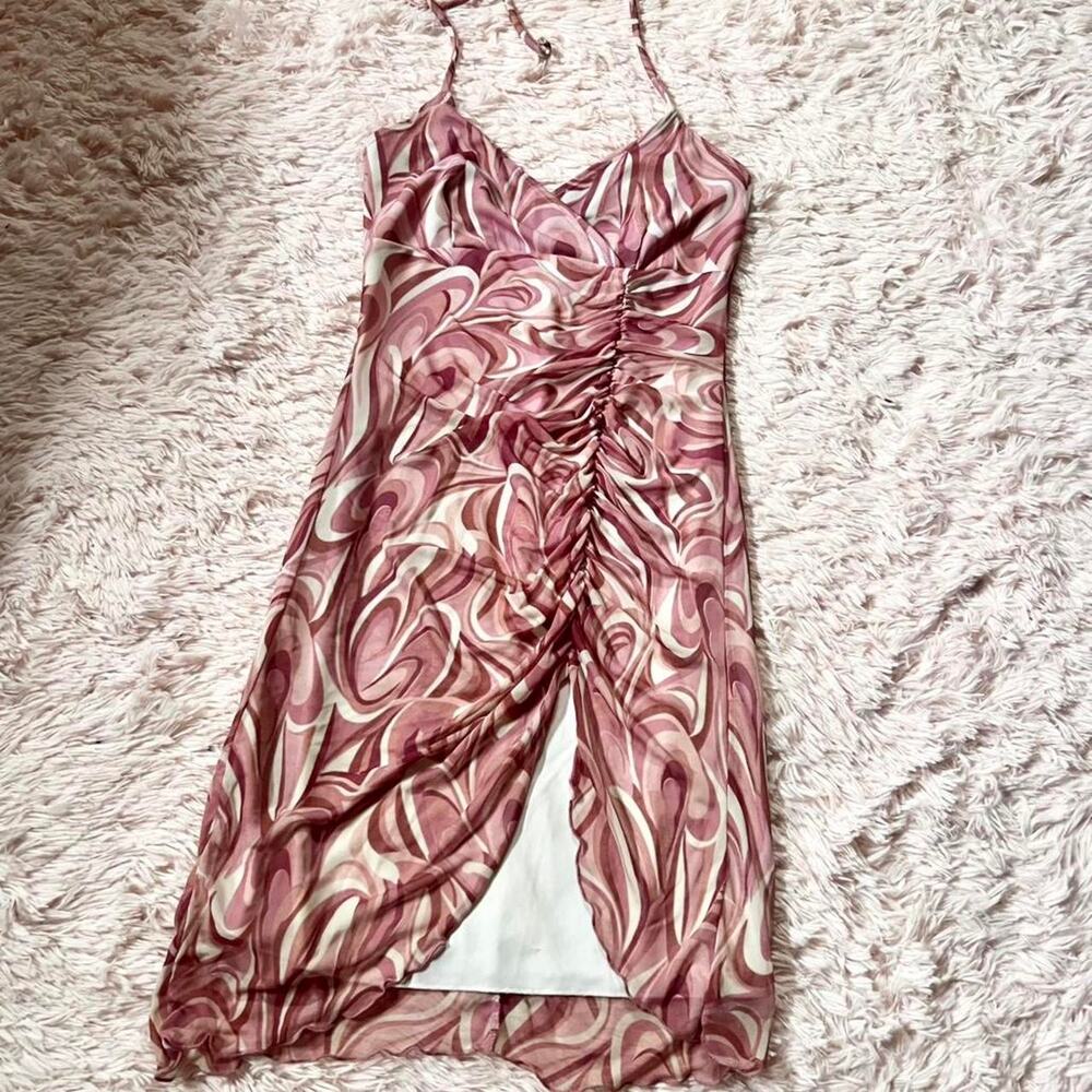 Vanity Vintage Y2K Whimsical Pixie Marbled Ruched Bodycon Halter Club Dress‎